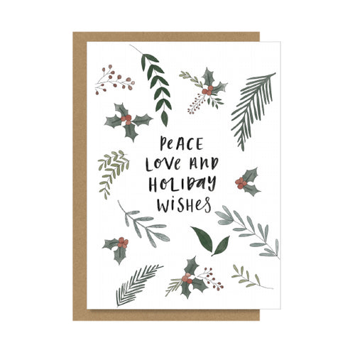 Peace, Love and Holiday Wishes Christmas Greeting Card